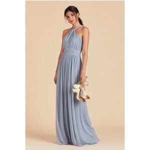 Birdy Grey Kiko halter bridesmaid dress mesh dusty blue size medium NWT